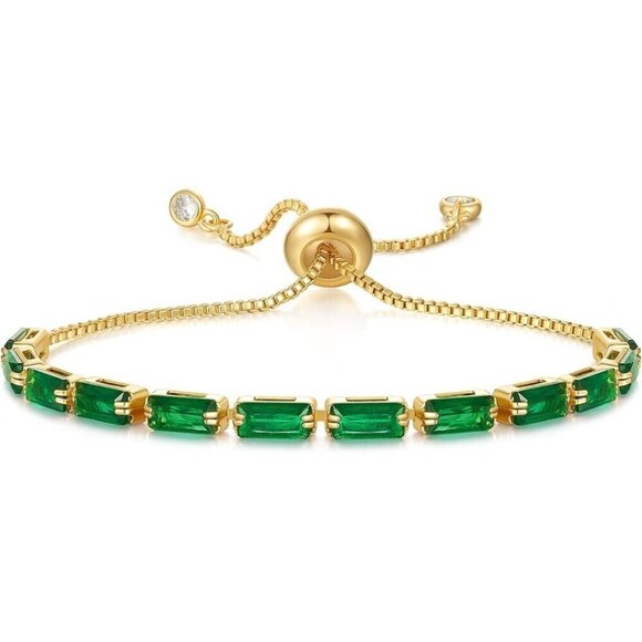 Women's 14K Gold Plated Green Cubic Zirconia Adjustable Stackable Bracelet - Picture 1 of 5